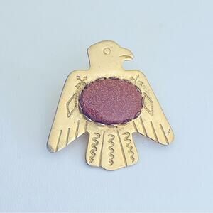 Bolo Tie Slide Vtg Southwest Phoenix Eagle Cabochon Thunderbird Gold Tone